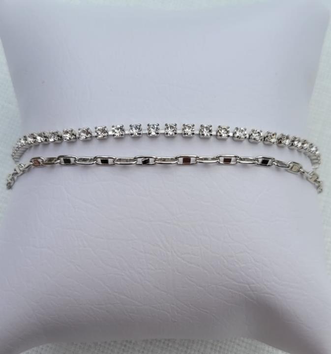 PULSEIRA DUPLA STRASS PRATA